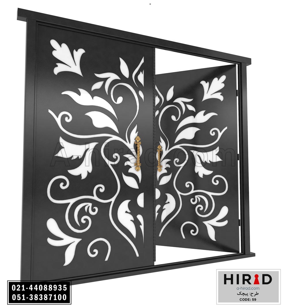 درب فلزی لیزری دولنگه هیراد طرح پیچک کد 2059 عرض 265 ارتفاع 223 